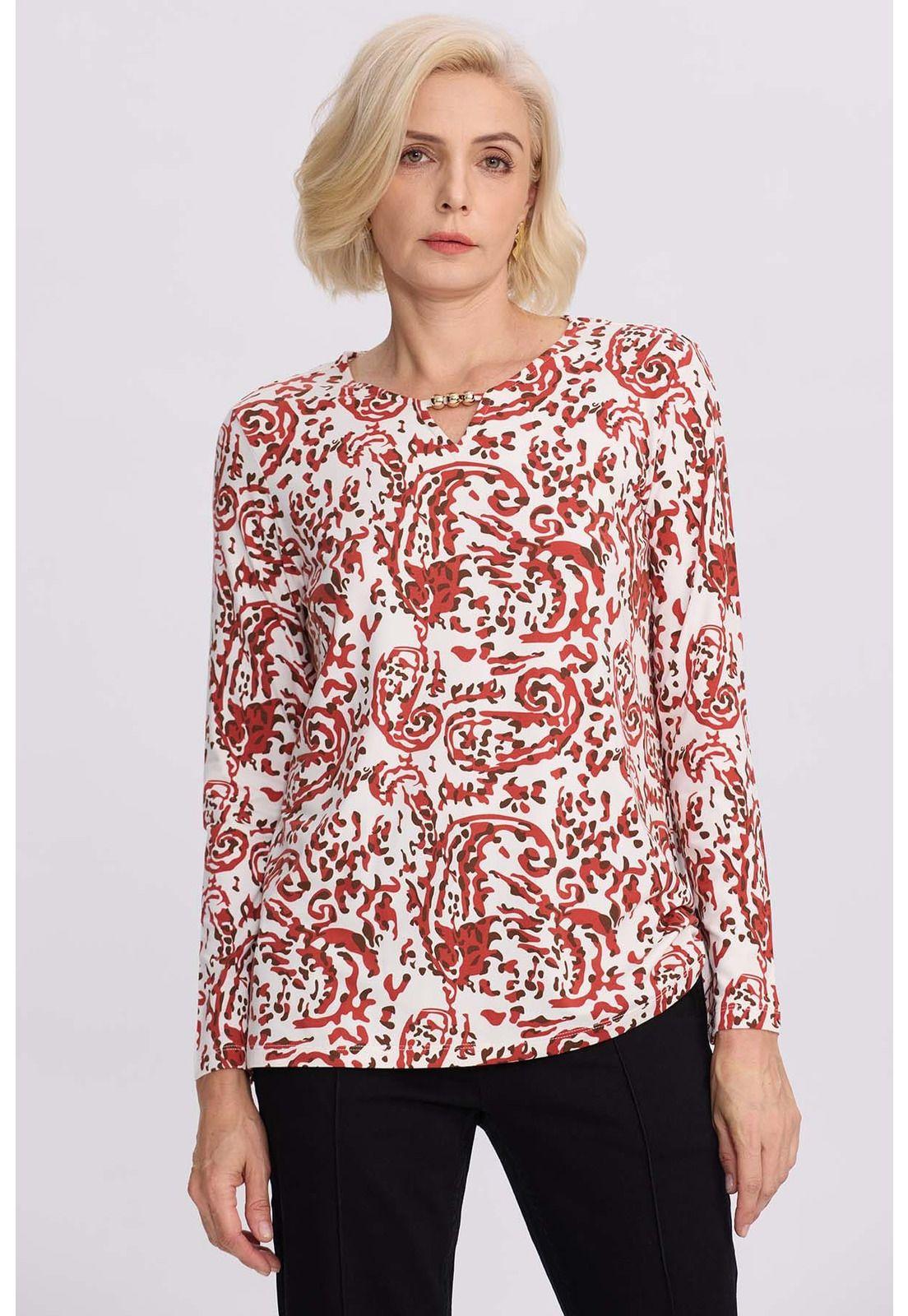 Polera Mujer Evasé Con Aplicación Terracota-0