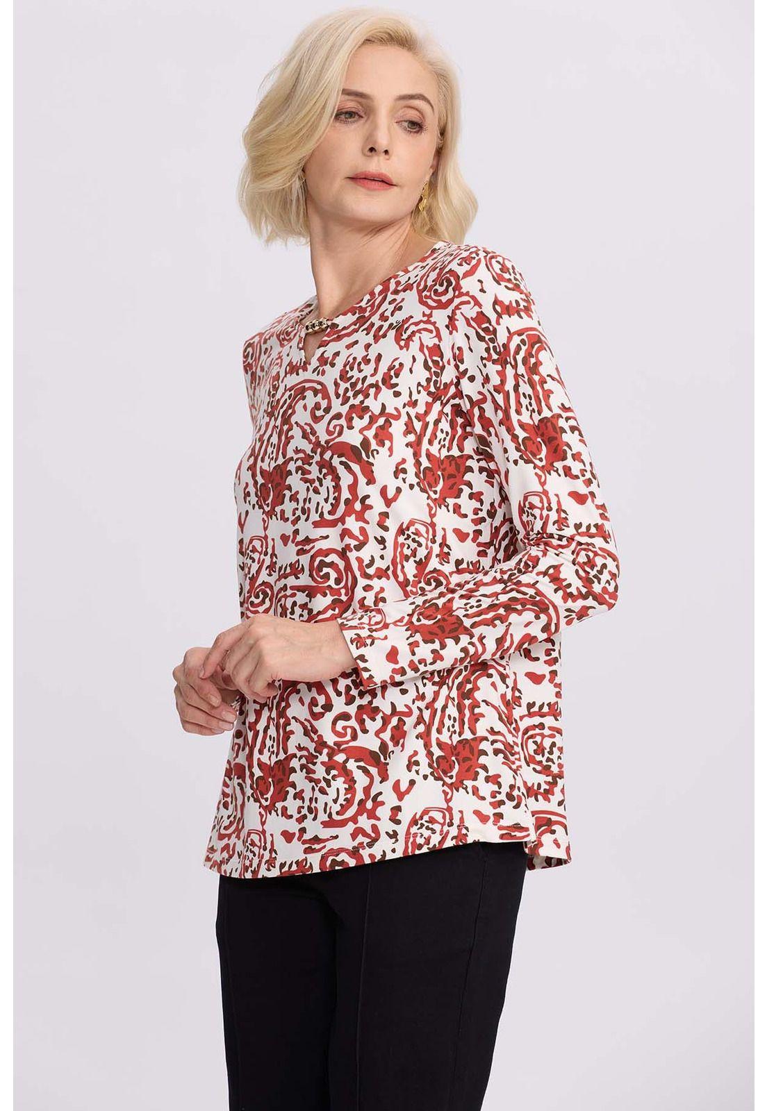 Polera Mujer Evasé Con Aplicación Terracota-1