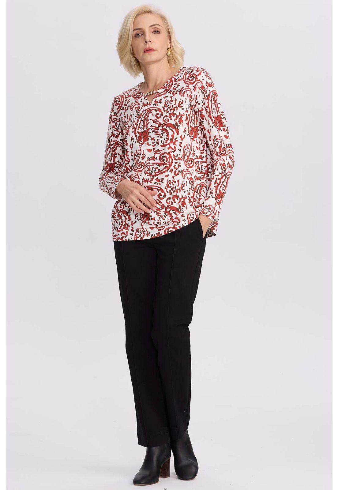 Polera Mujer Evasé Con Aplicación Terracota-3