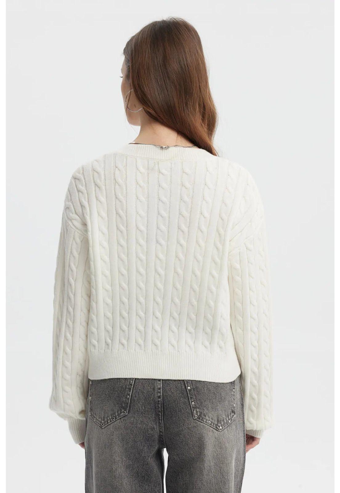 Sweater Mujer Cuello V Lisos Crudo-2
