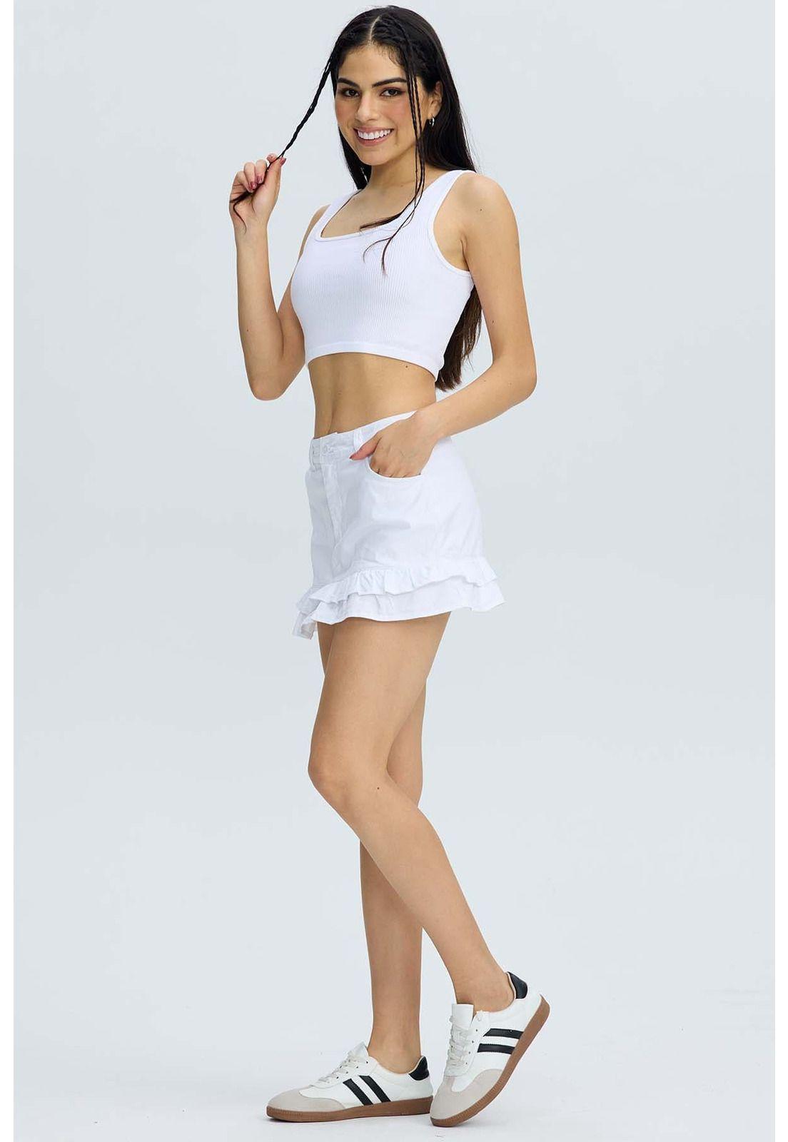 Falda Mujer Vuelos Gabardina Blanco-0