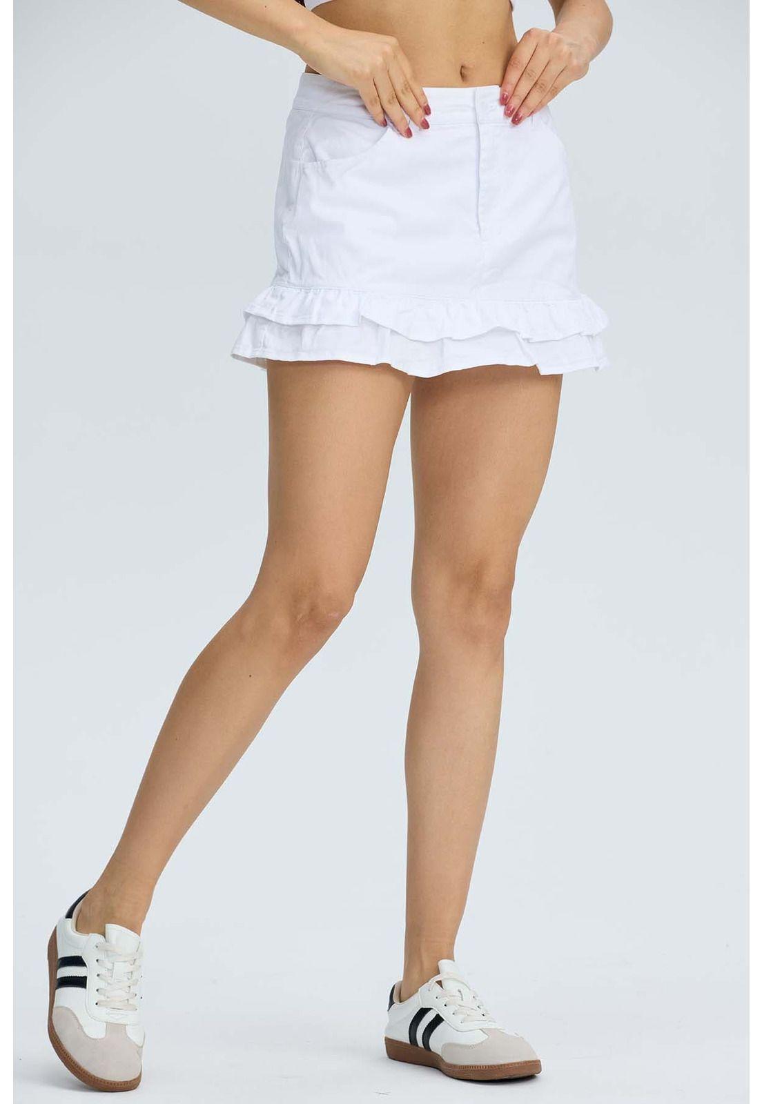 Falda Mujer Vuelos Gabardina Blanco-1