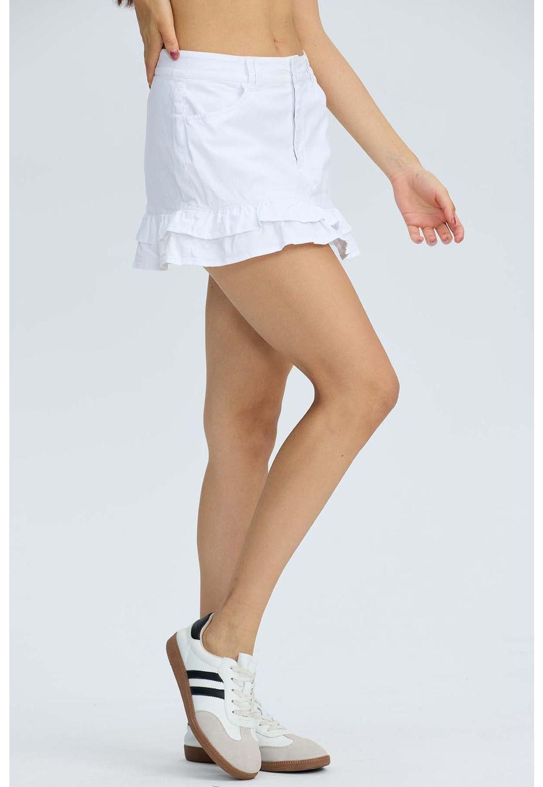 Falda Mujer Vuelos Gabardina Blanco-2