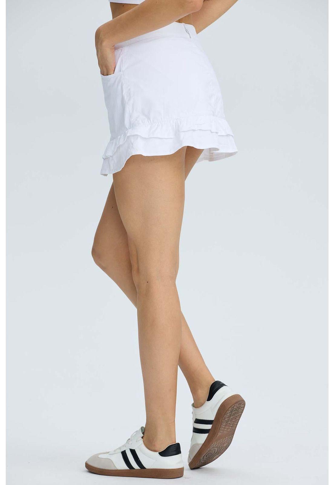 Falda Mujer Vuelos Gabardina Blanco-3