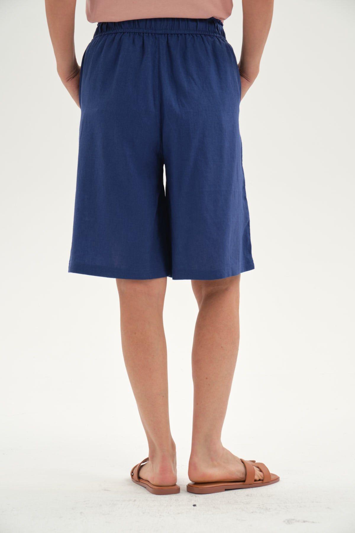 Bermuda Mujer Pretina Elasticada Azul-2