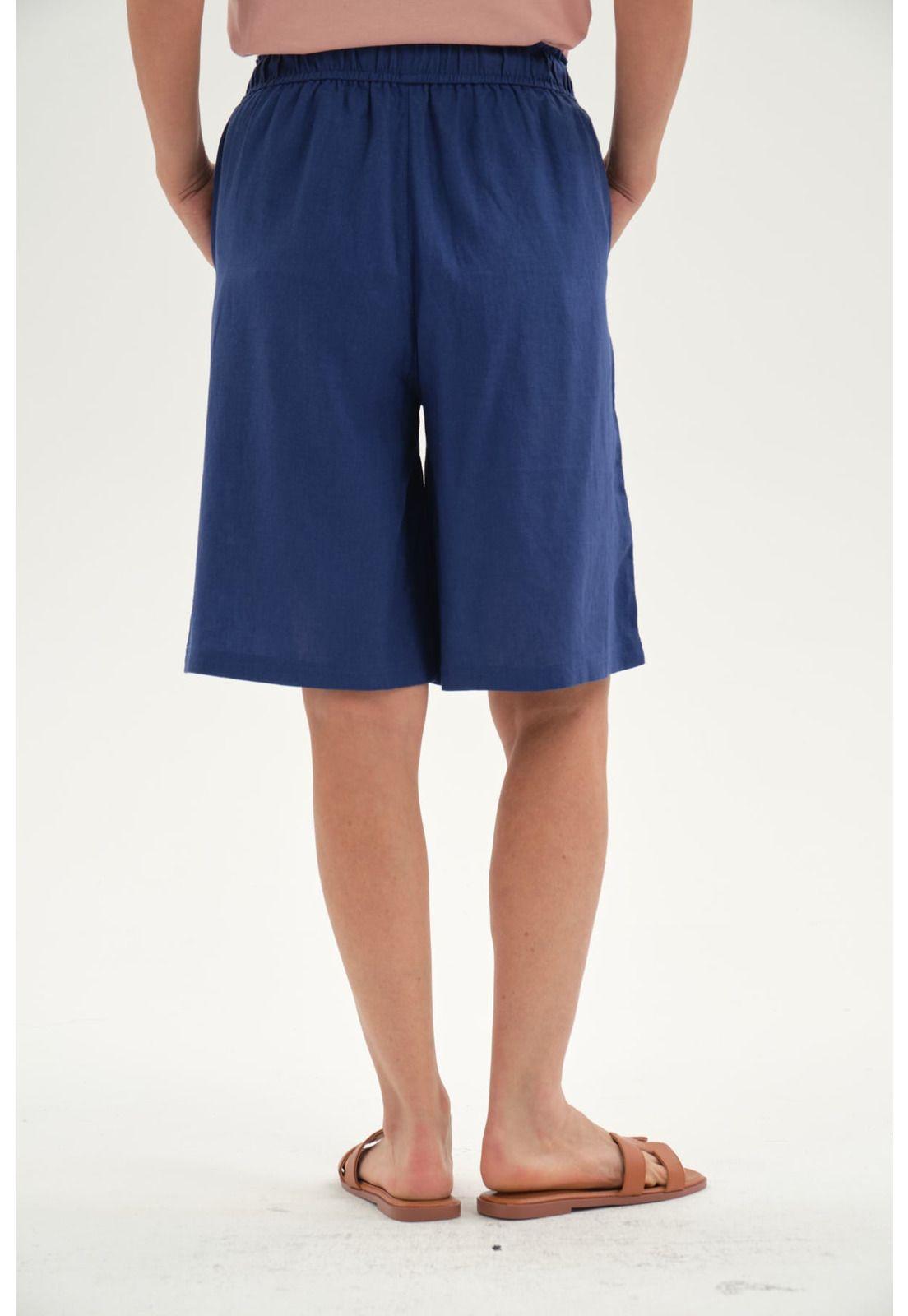 Bermuda Mujer Pretina Elasticada Azul-2