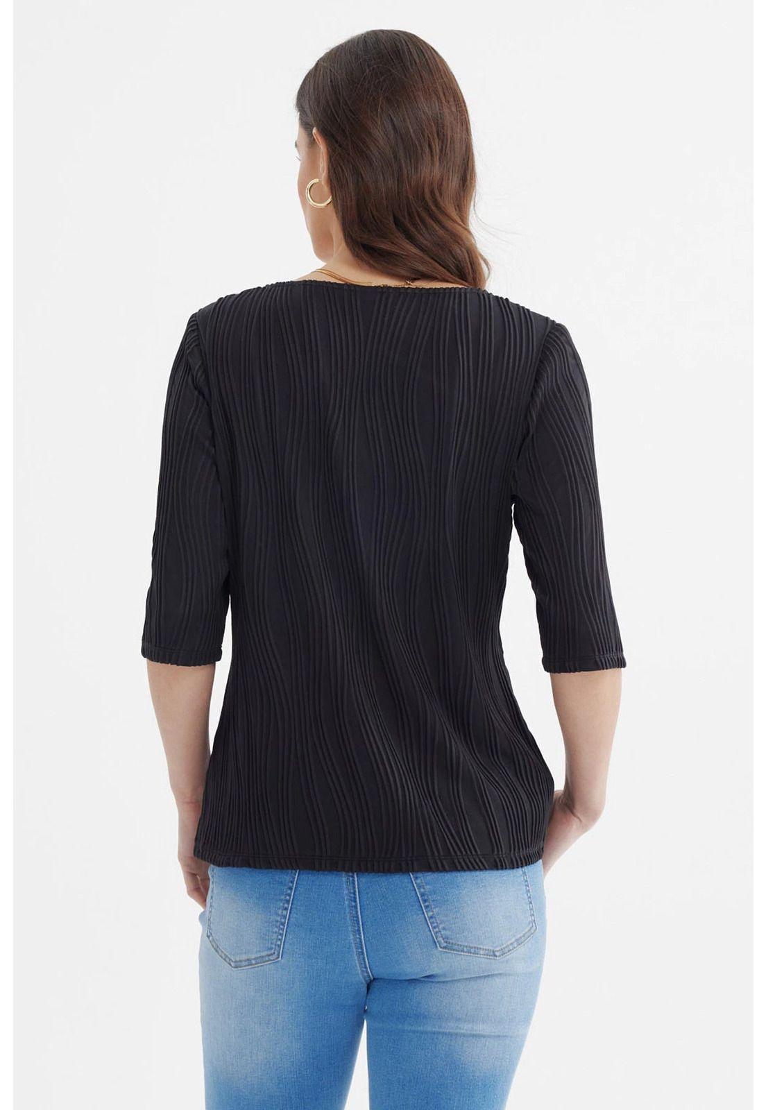 Polera Mujer Manga Al Codo Texturizada Negro-2