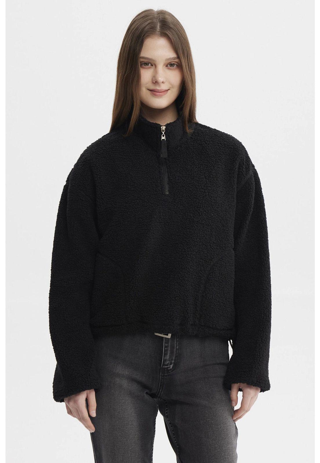 Polar Mujer Corderito Medio Cierre Negro-0