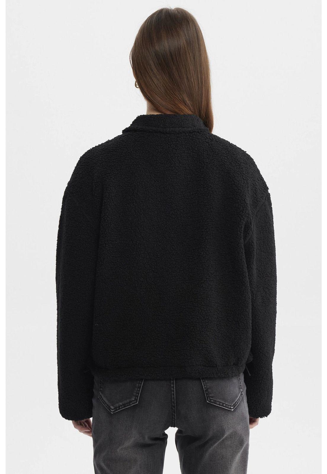 Polar Mujer Corderito Medio Cierre Negro-2