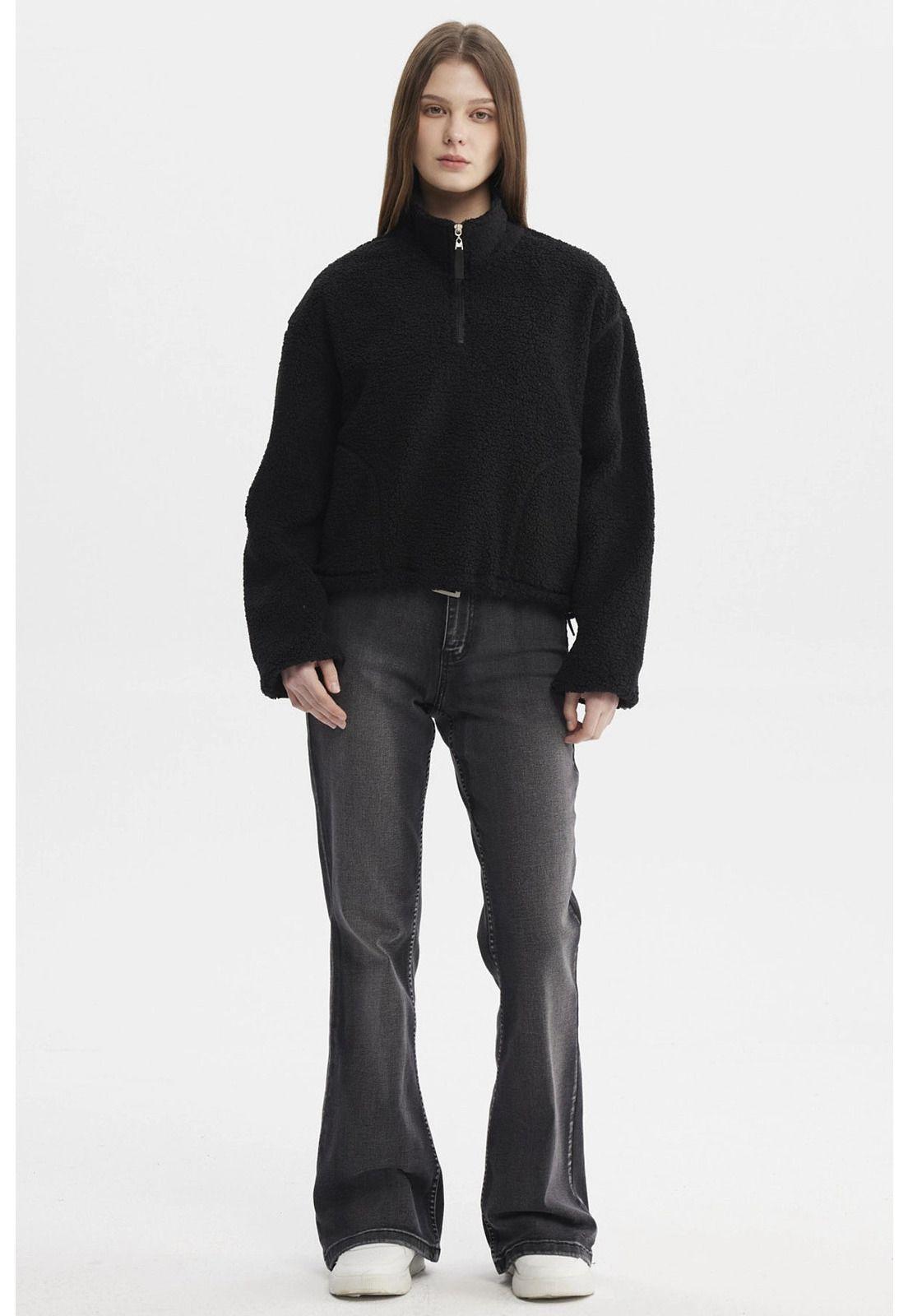 Polar Mujer Corderito Medio Cierre Negro-3