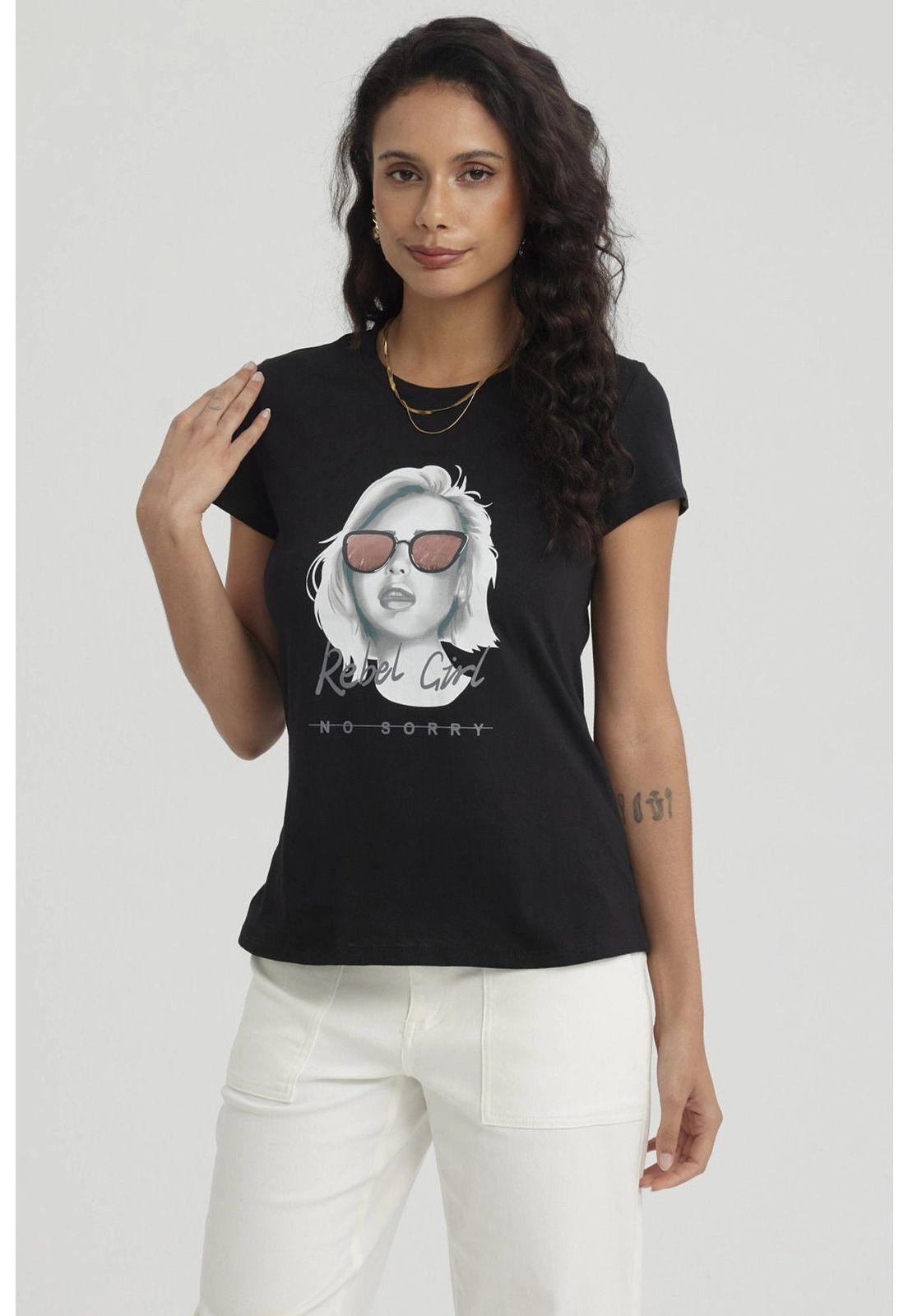 Polera Mujer Print Mujeres Con Aplicación Negro-0