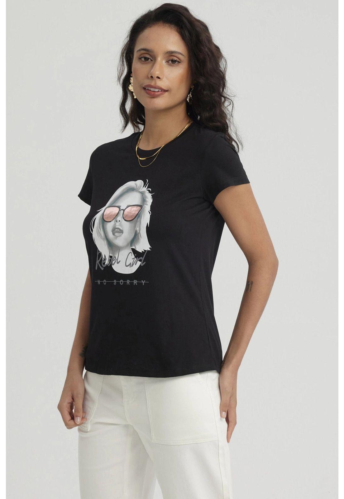 Polera Mujer Print Mujeres Con Aplicación Negro-3