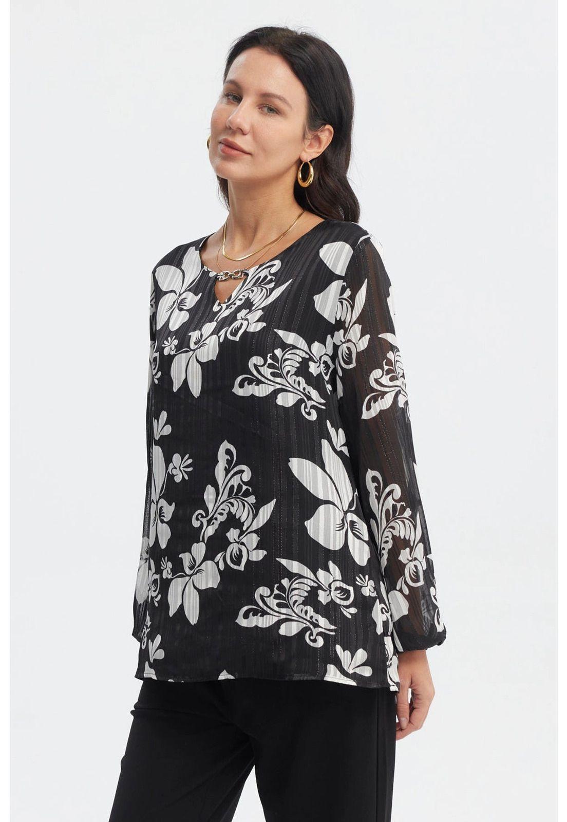 Blusa Mujer Aplicación Cuello Negro/Crudo-1