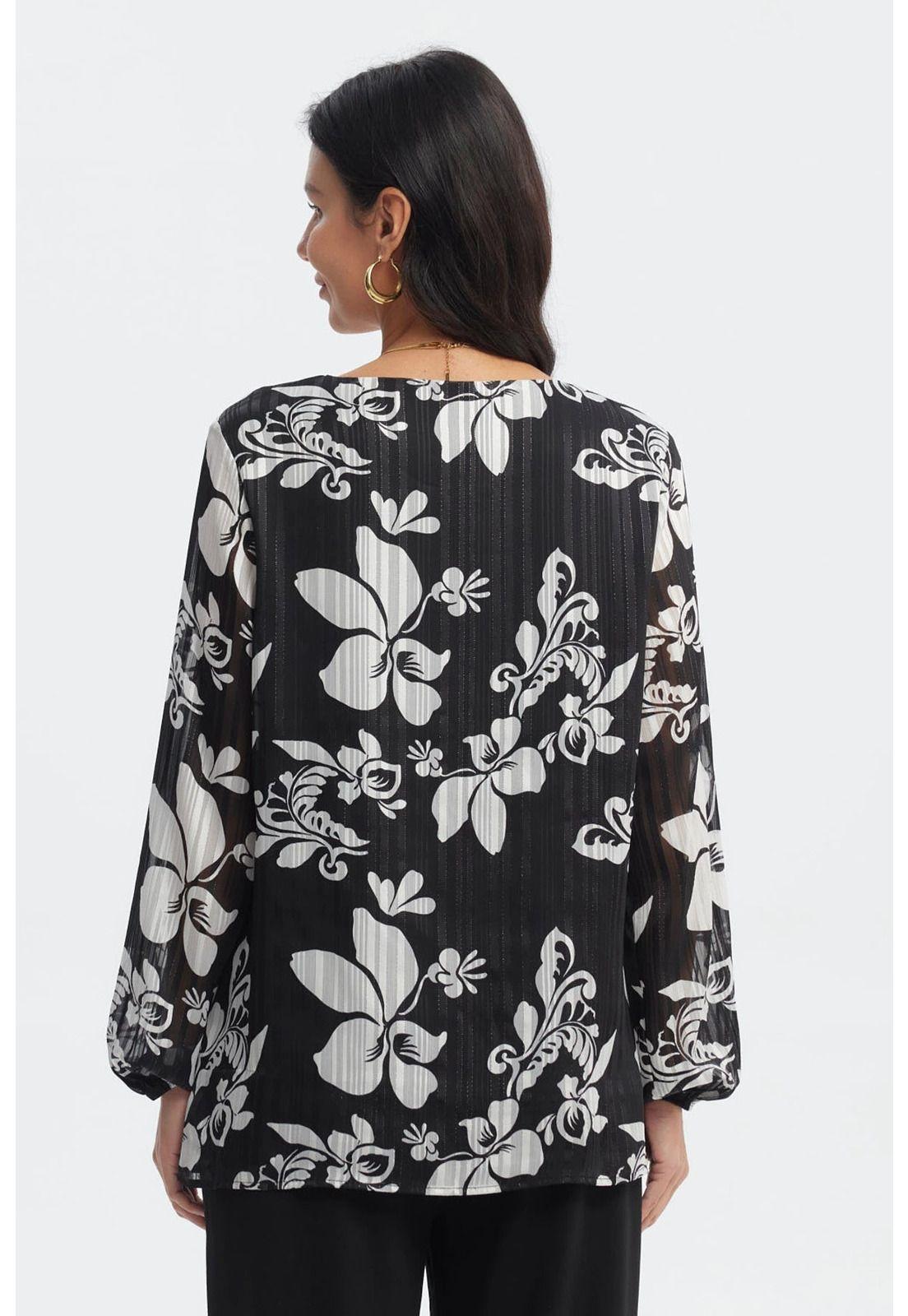 Blusa Mujer Aplicación Cuello Negro/Crudo-2