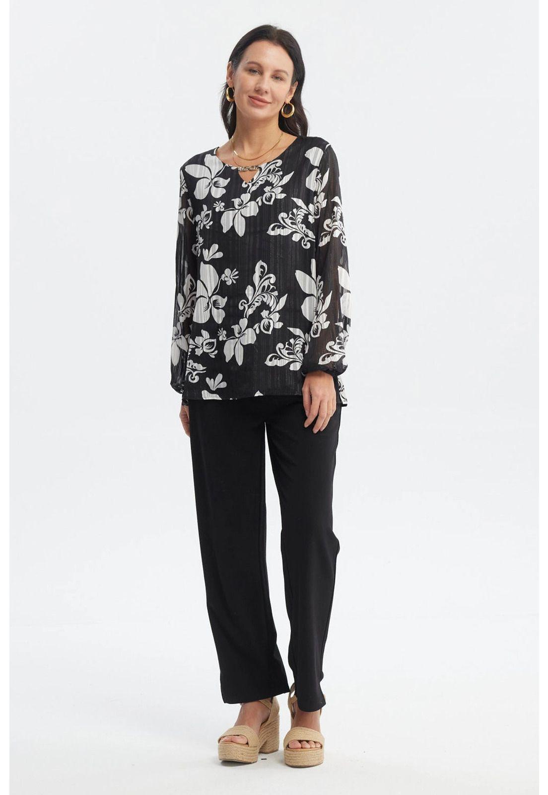 Blusa Mujer Aplicación Cuello Negro/Crudo-3