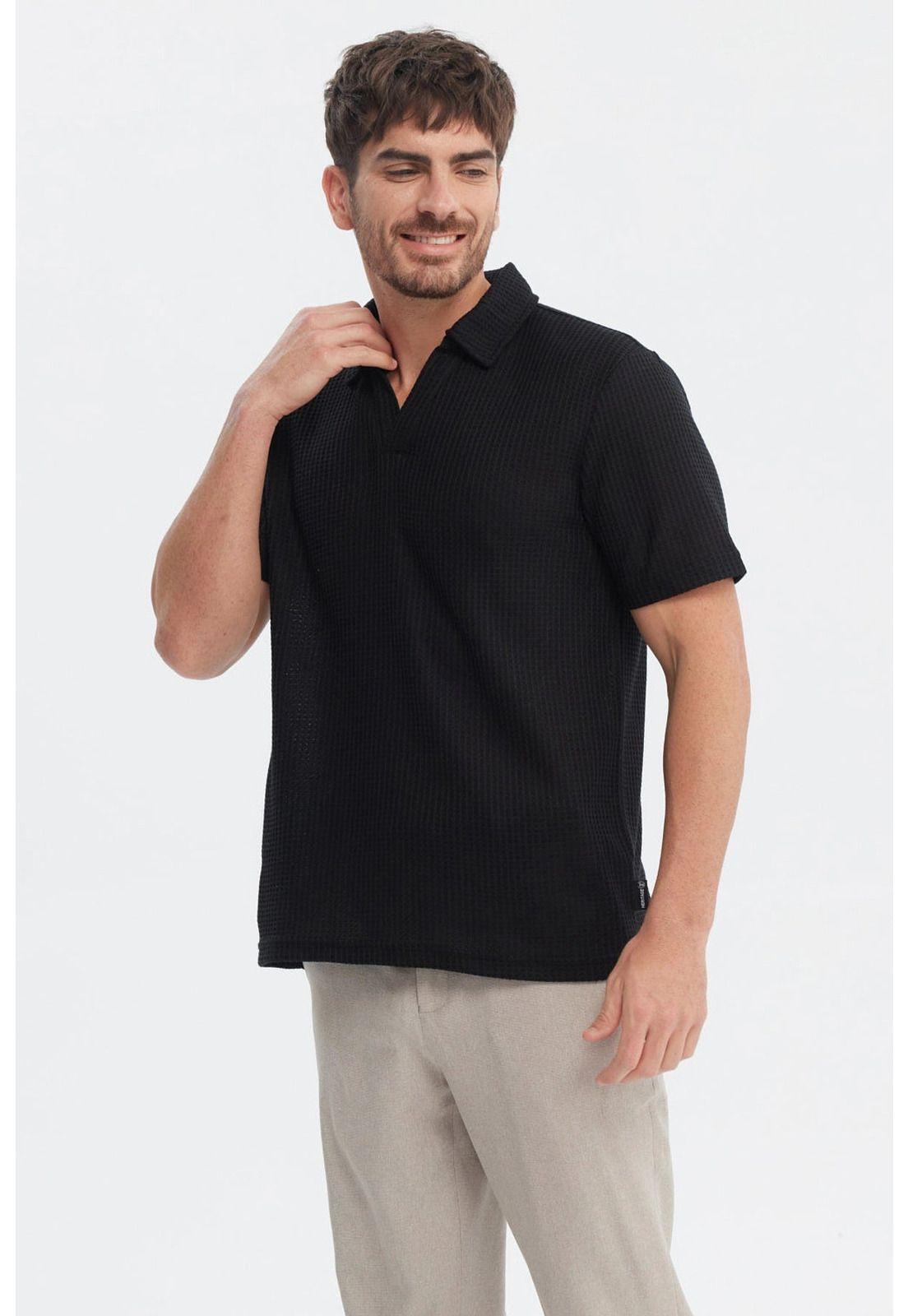 Polera Hombre Slim Cuello Polo Negro-0