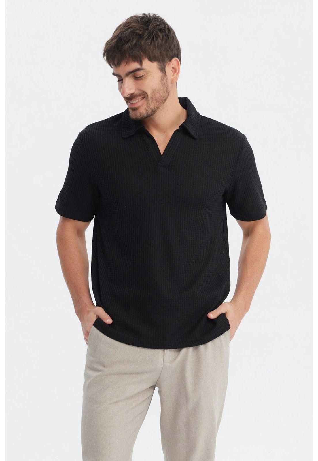 Polera Hombre Slim Cuello Polo Negro-1