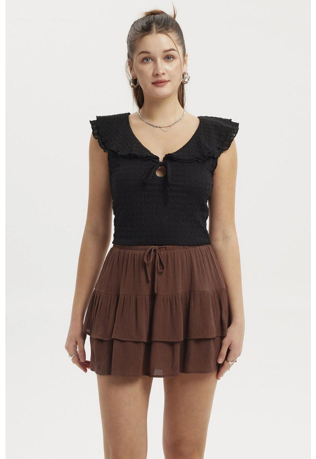 Polera Mujer Cuello Con Vuelos Negro-0