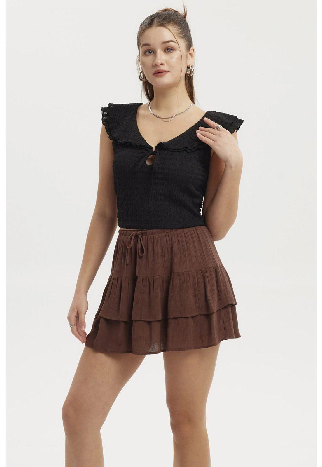 Polera Mujer Cuello Con Vuelos Negro-1