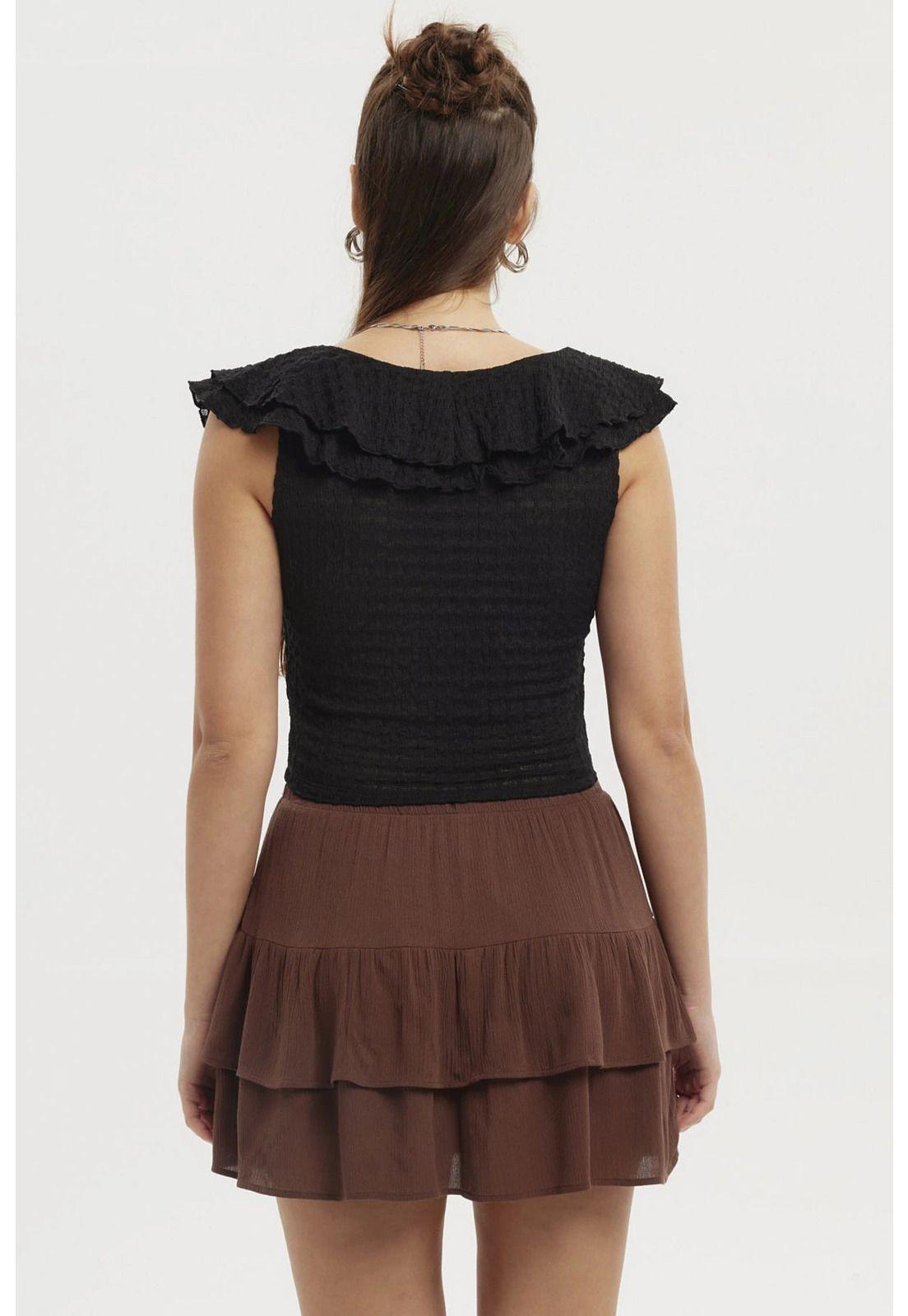 Polera Mujer Cuello Con Vuelos Negro-2