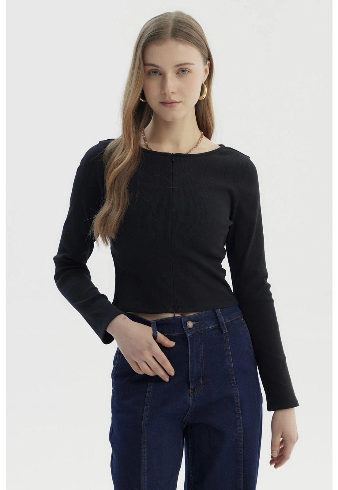Polera Mujer Cierre Delantero Negro - lll-0