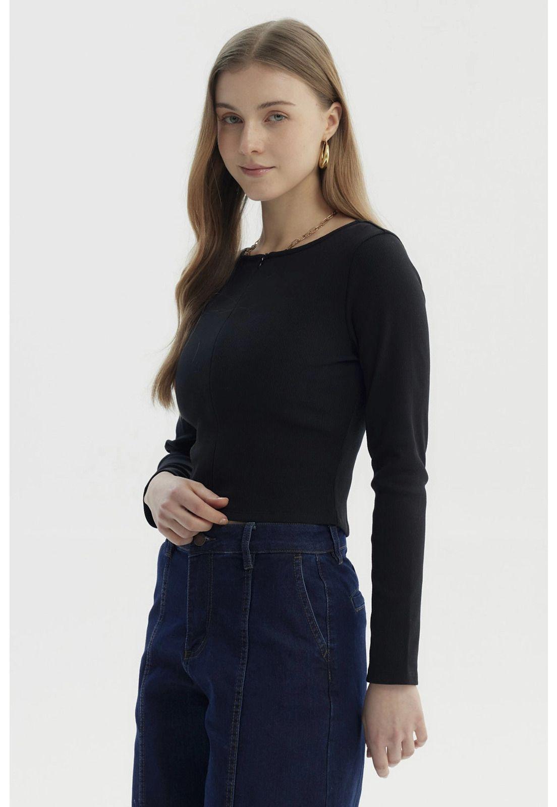 Polera Mujer Cierre Delantero Negro - lll-1