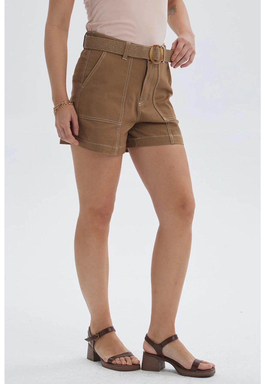Short Mujer Con Cinturón Café Claro-1