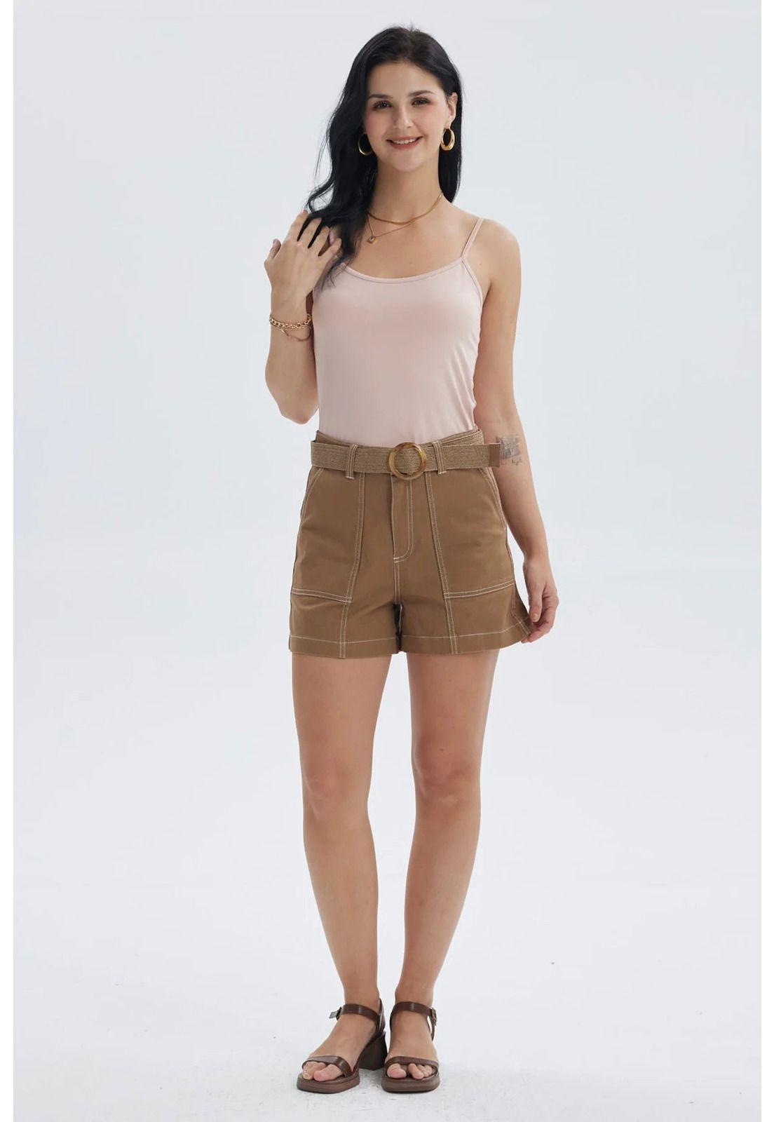 Short Mujer Con Cinturón Café Claro-3