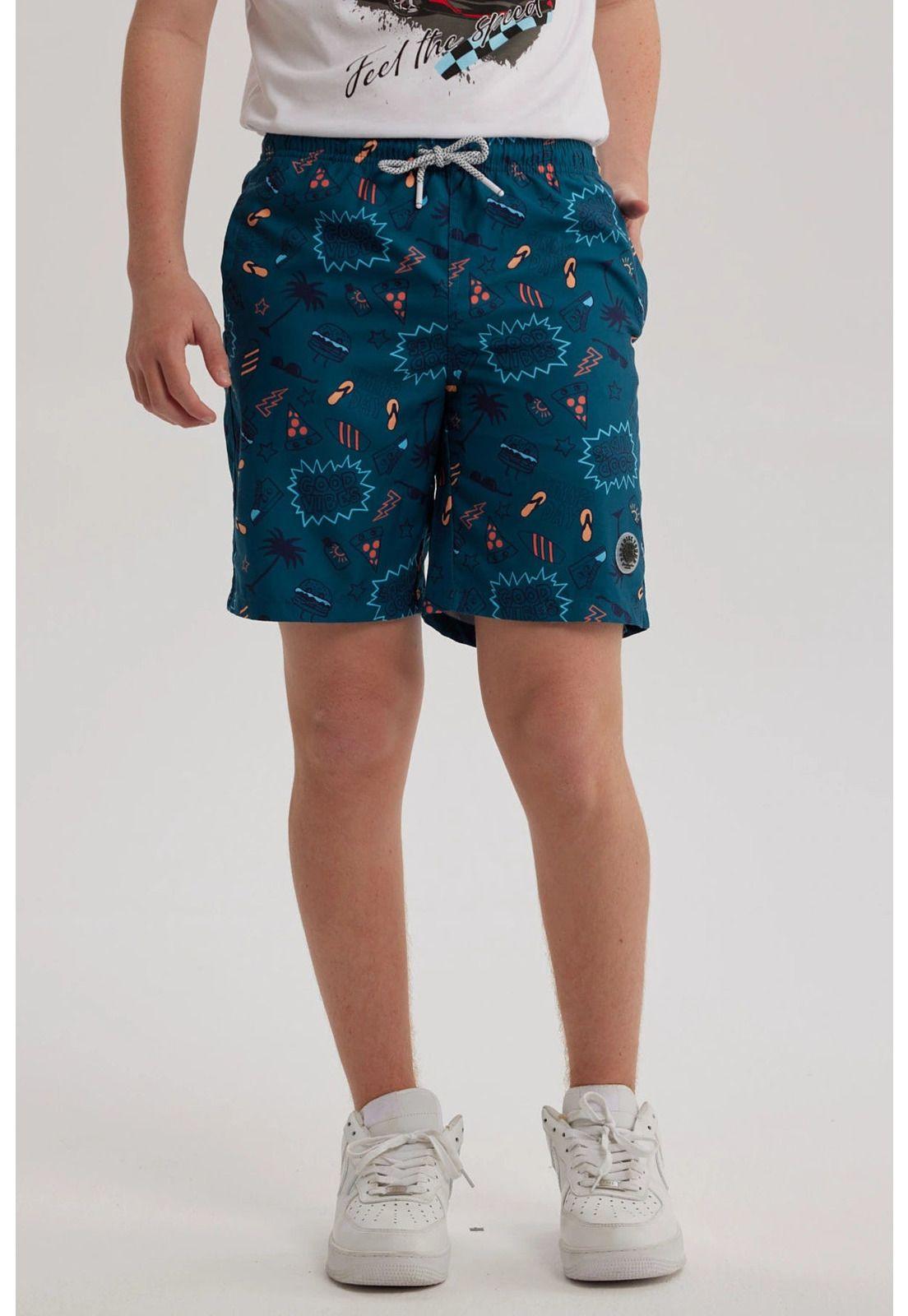 Short De Baño Niño Básico Print Petróleo-0