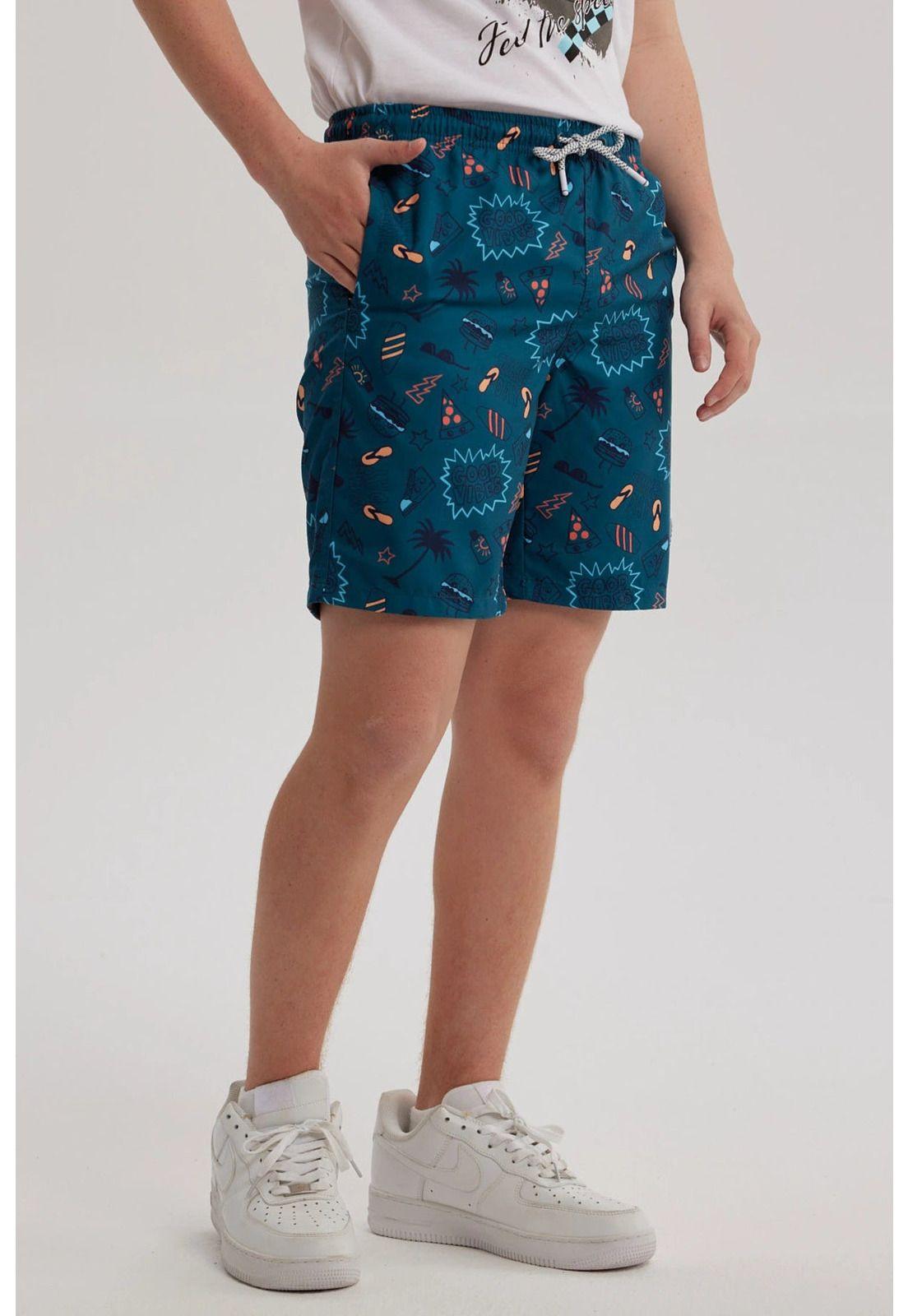 Short De Baño Niño Básico Print Petróleo-1