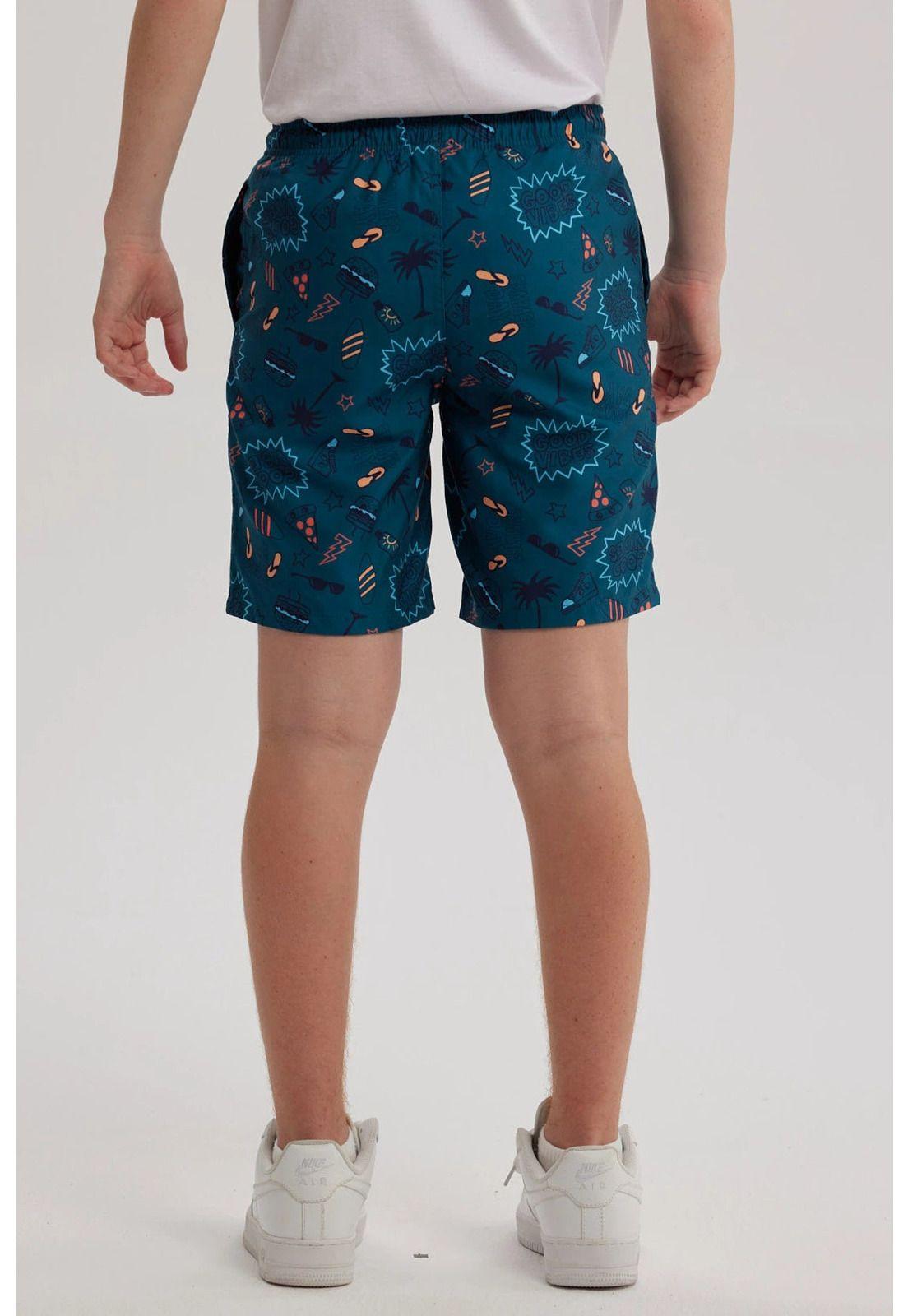 Short De Baño Niño Básico Print Petróleo-2