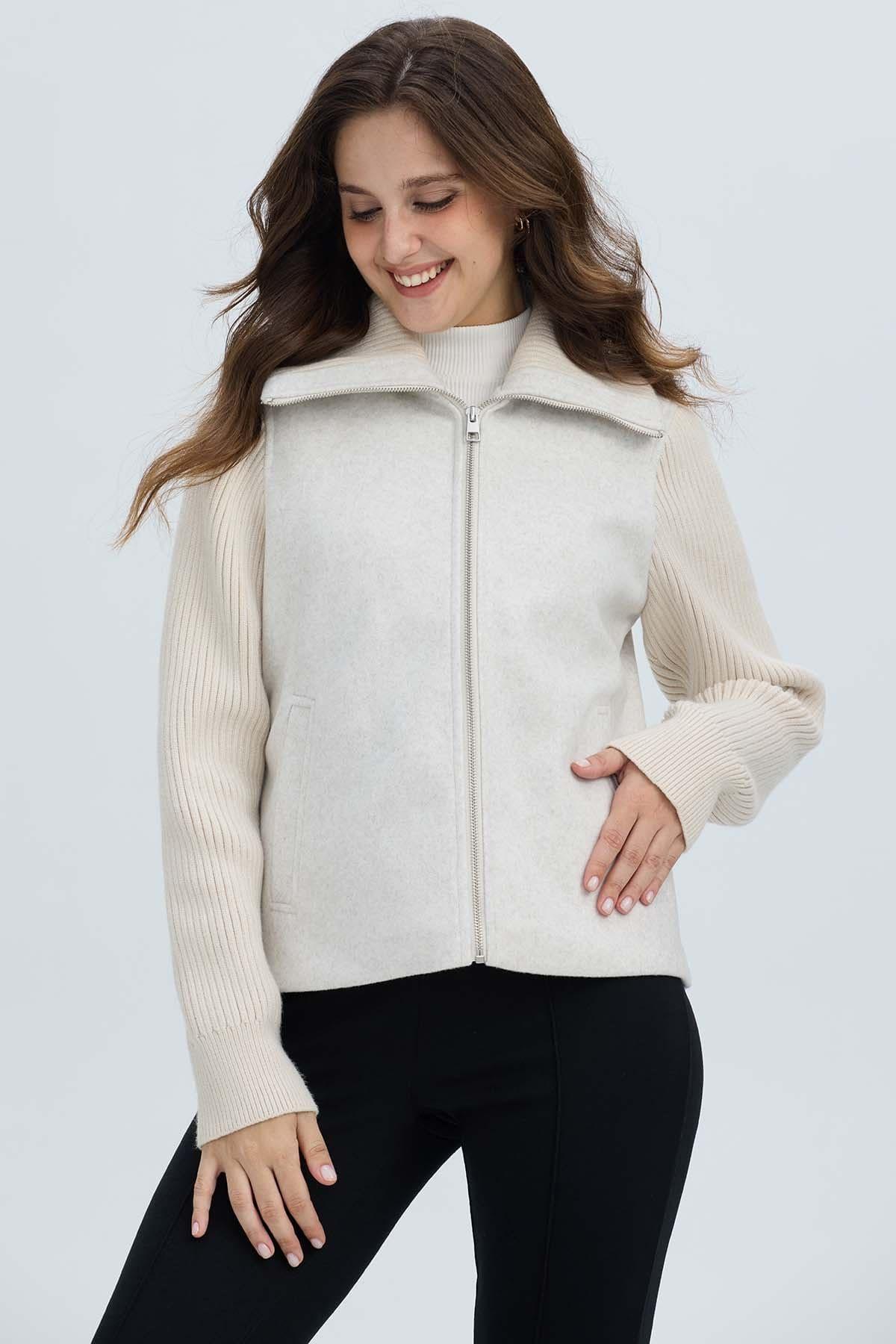 Chaqueta Mujer De Paño Beige-1