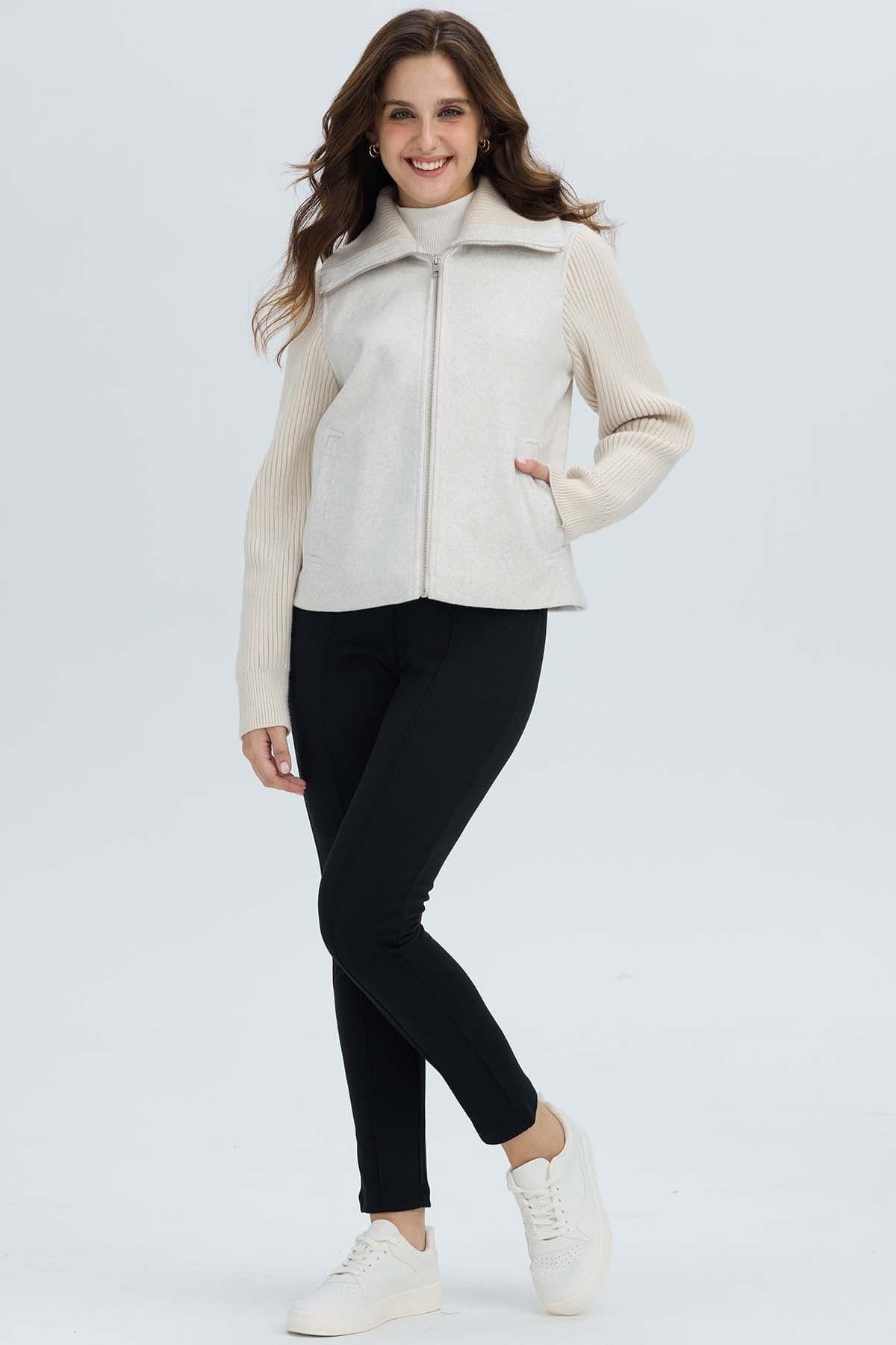 Chaqueta Mujer De Paño Beige-3