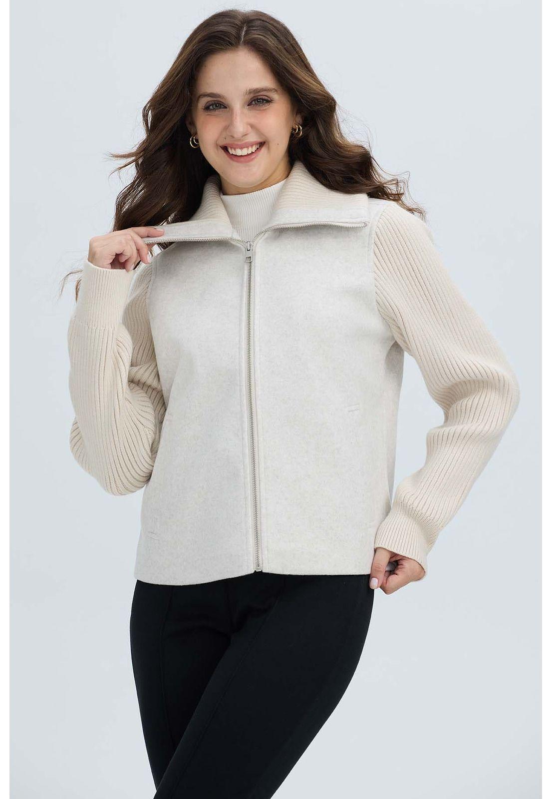 Chaqueta Mujer De Paño Beige-0