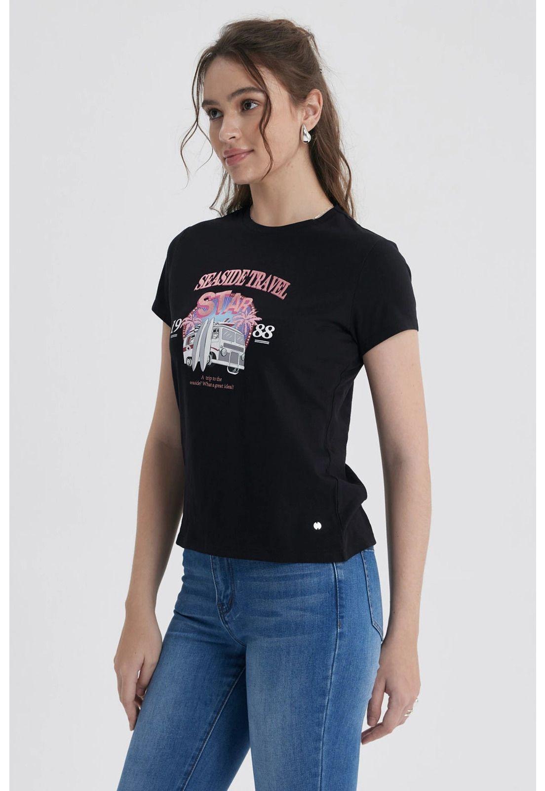 Polera Mujer Básica Print Negro / Coral-1