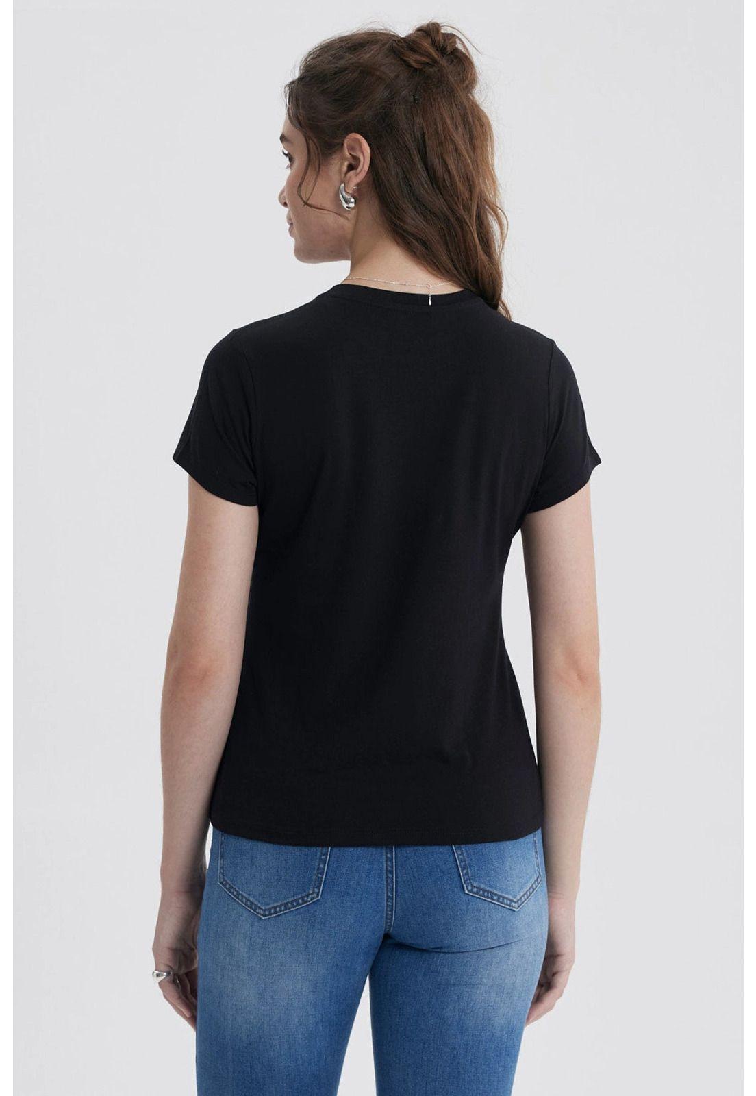 Polera Mujer Básica Print Negro / Coral-2