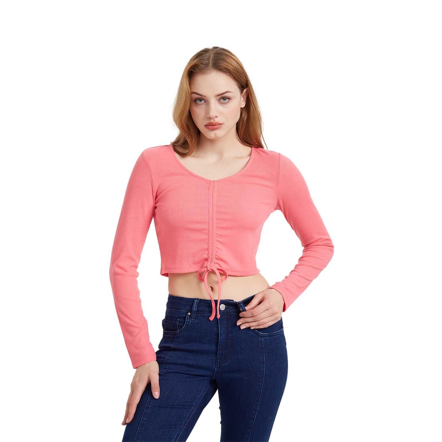 Polera Mujer Canalé Recogido Coral-0