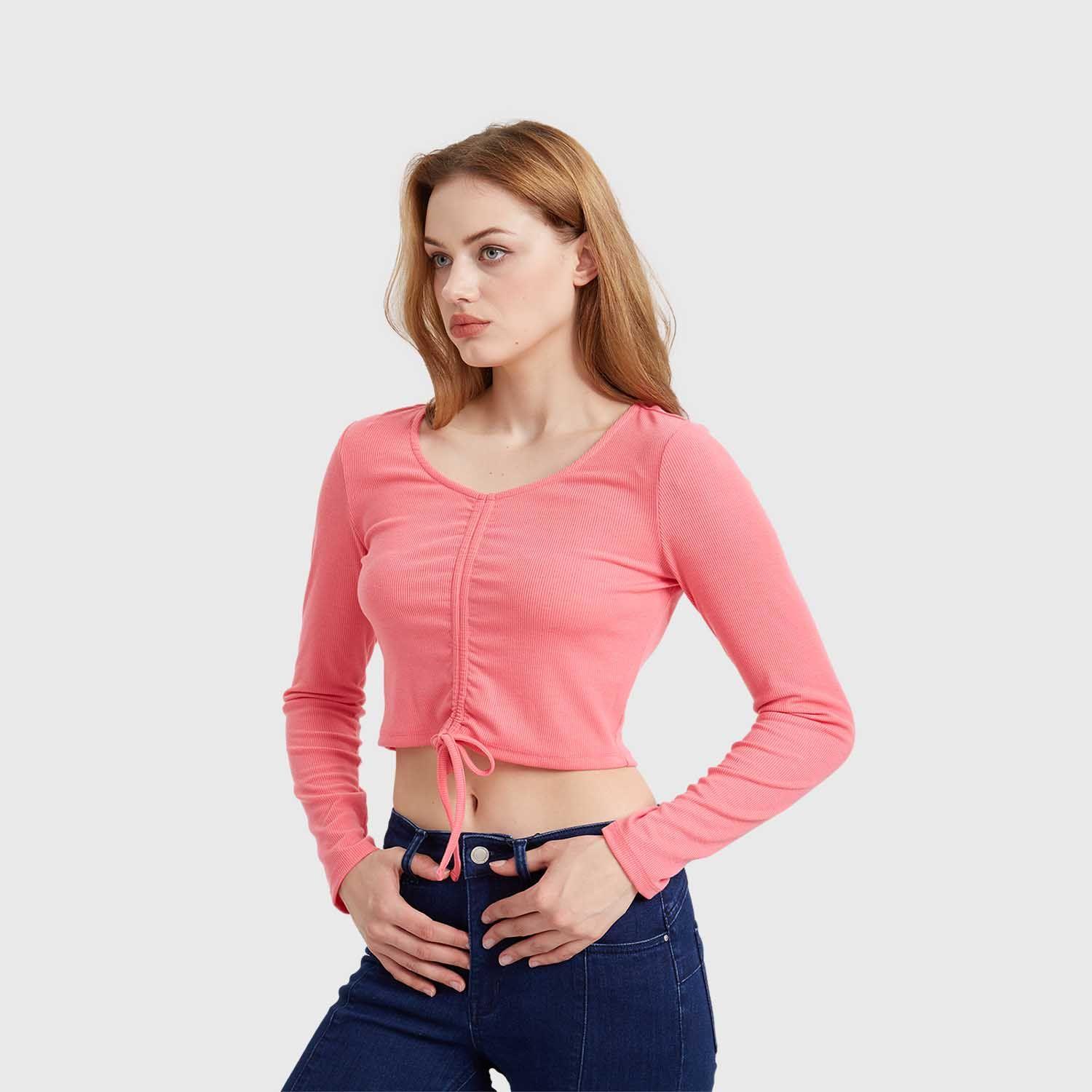 Polera Mujer Canalé Recogido Coral-1