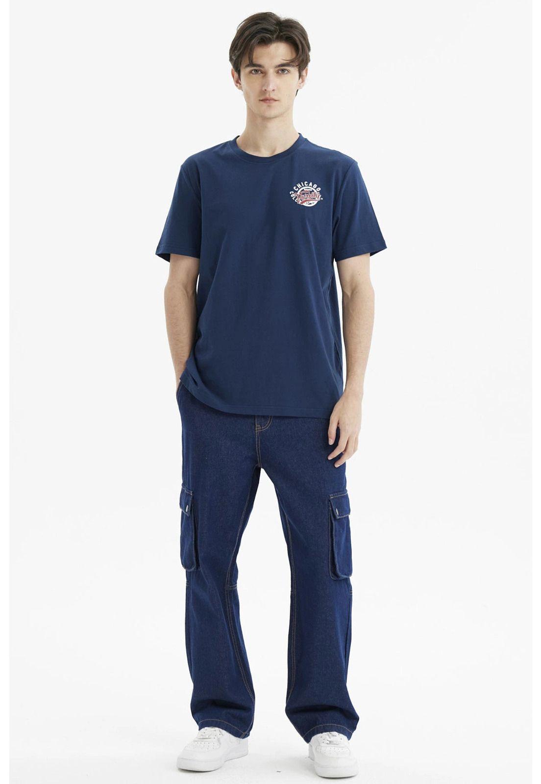 Polera Hombre Regular Print Azul-3