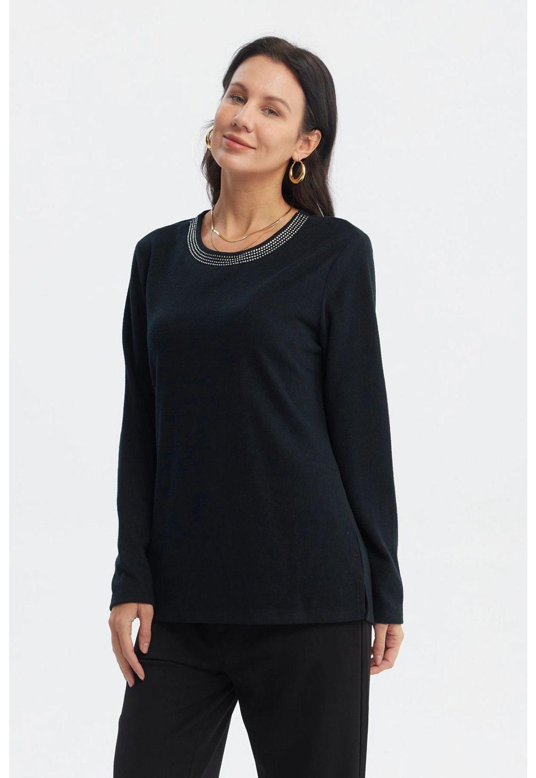 Sweater Mujer Cuello V Negro-1