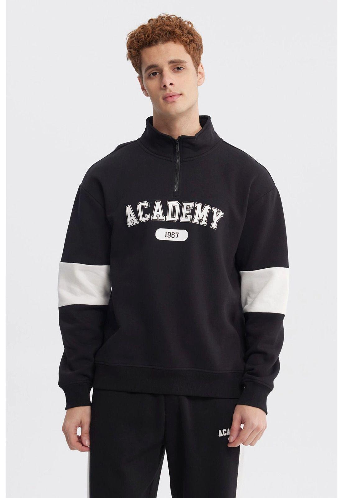 Polerón Hombre Oversize Half Zipper Negro-0