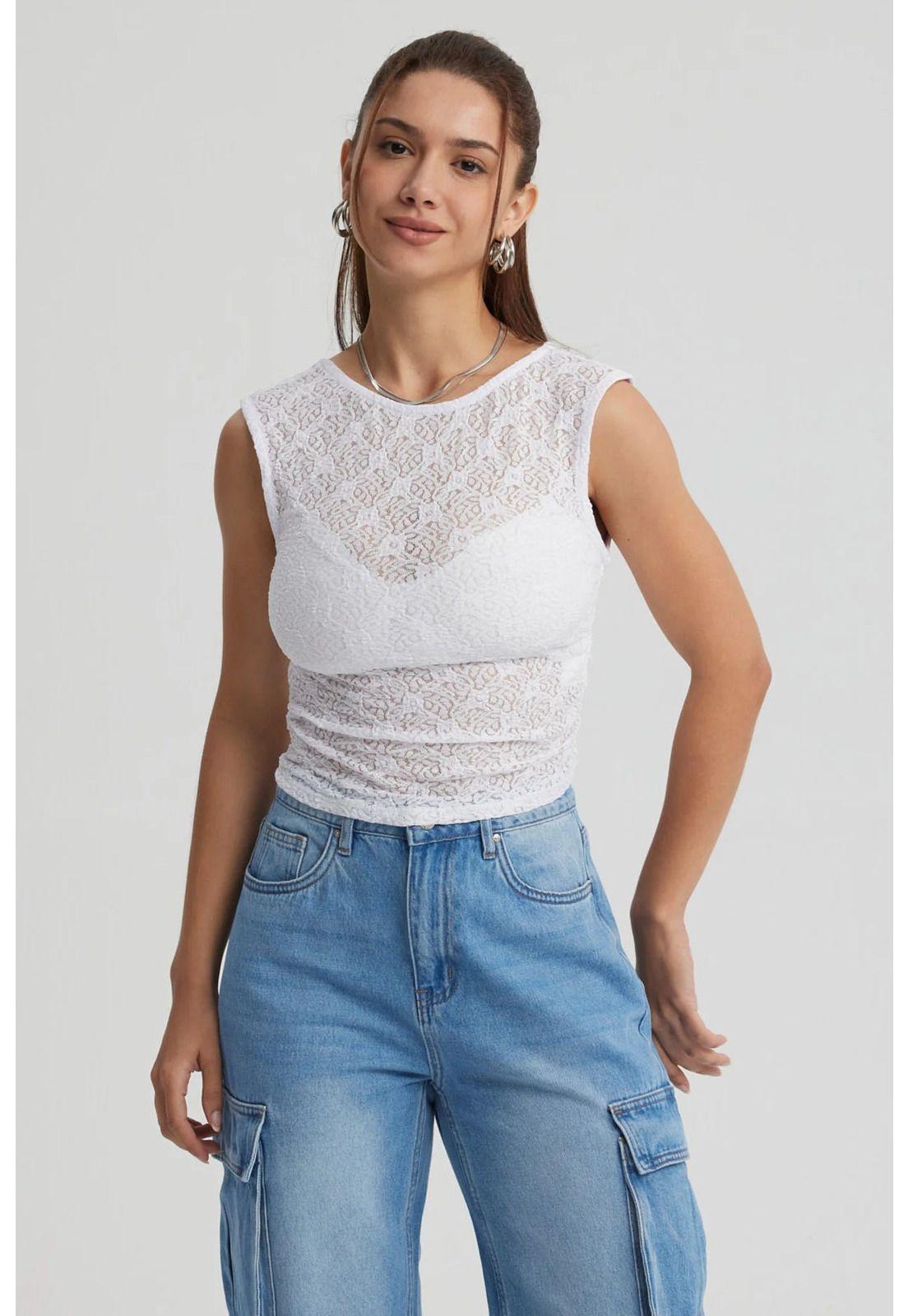 Polera Mujer Encaje Blanco - lV-0