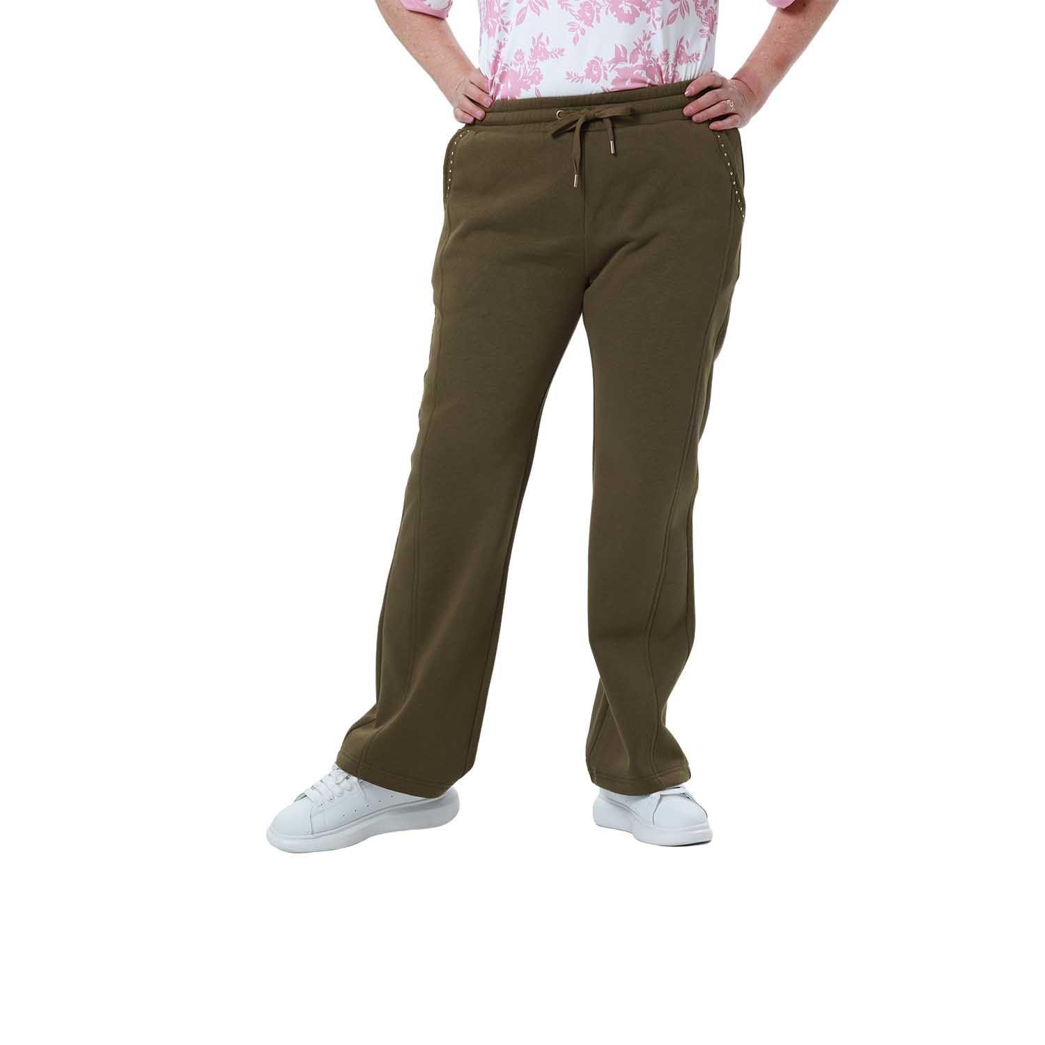 Pantalón Buzo Mujer Detalle Strass Bolsillo Verde Militar-0