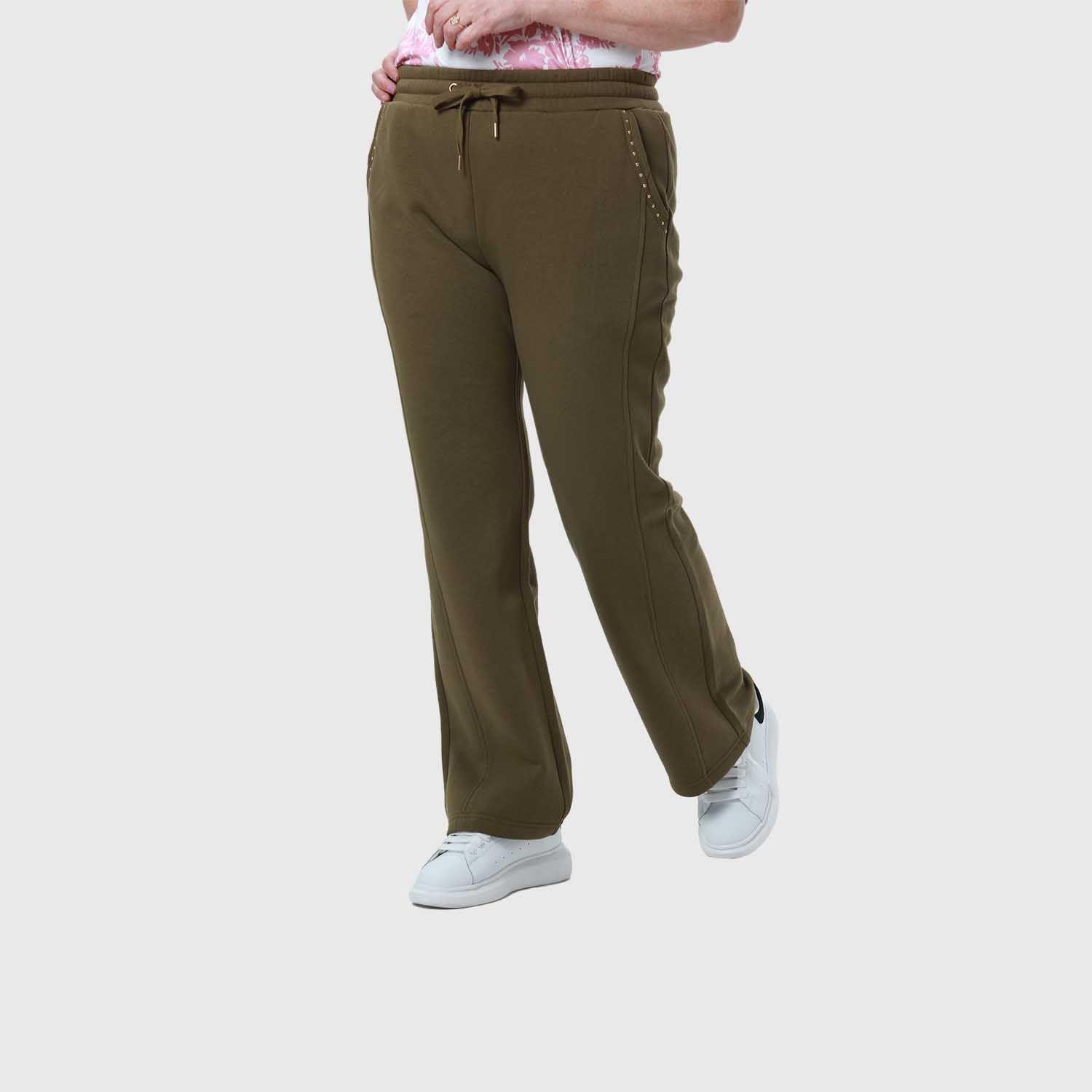 Pantalón Buzo Mujer Detalle Strass Bolsillo Verde Militar-1