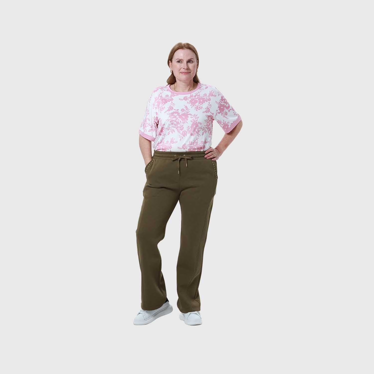 Pantalón Buzo Mujer Detalle Strass Bolsillo Verde Militar-3