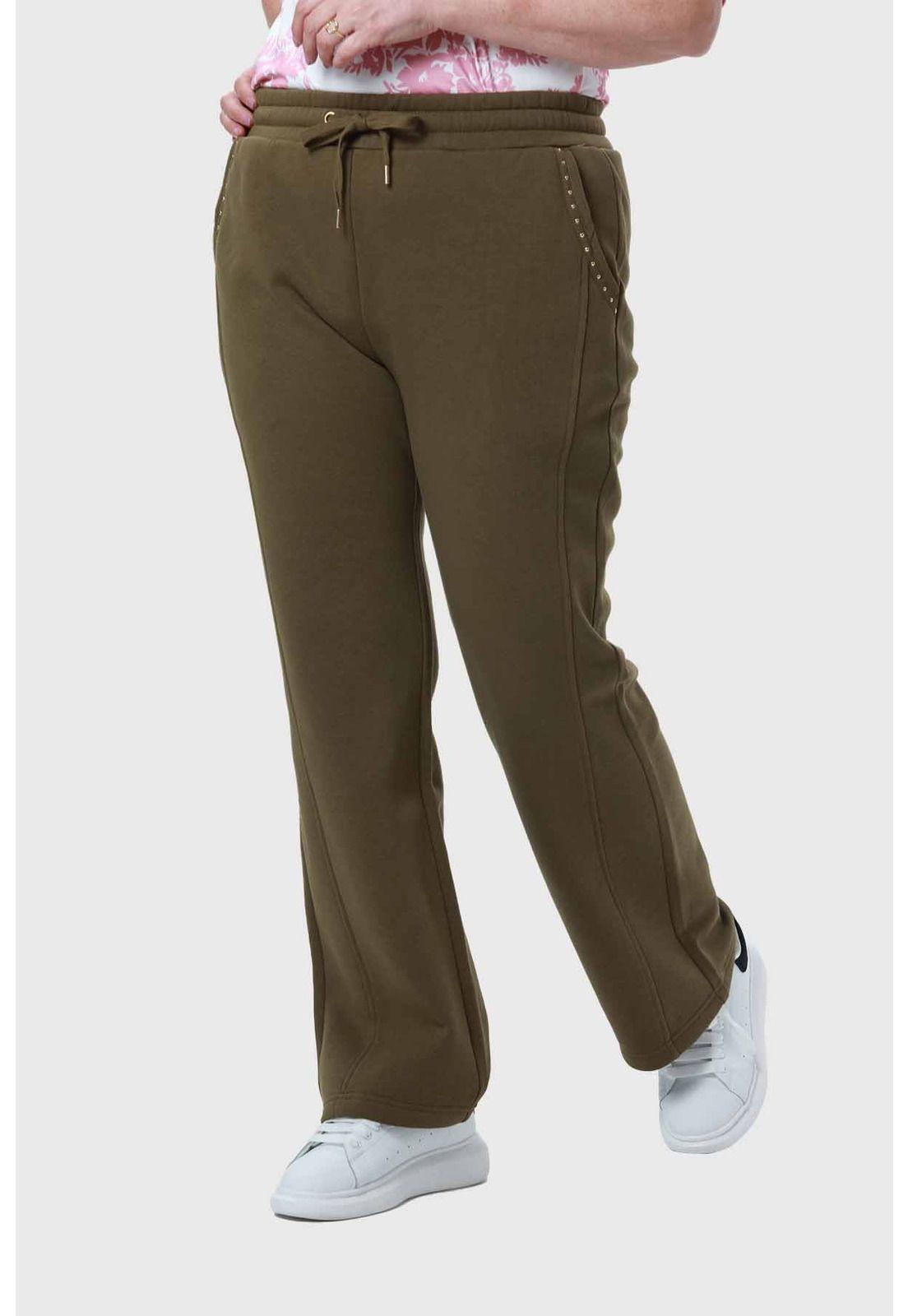 Pantalón Buzo Mujer Detalle Strass Bolsillo Verde-1