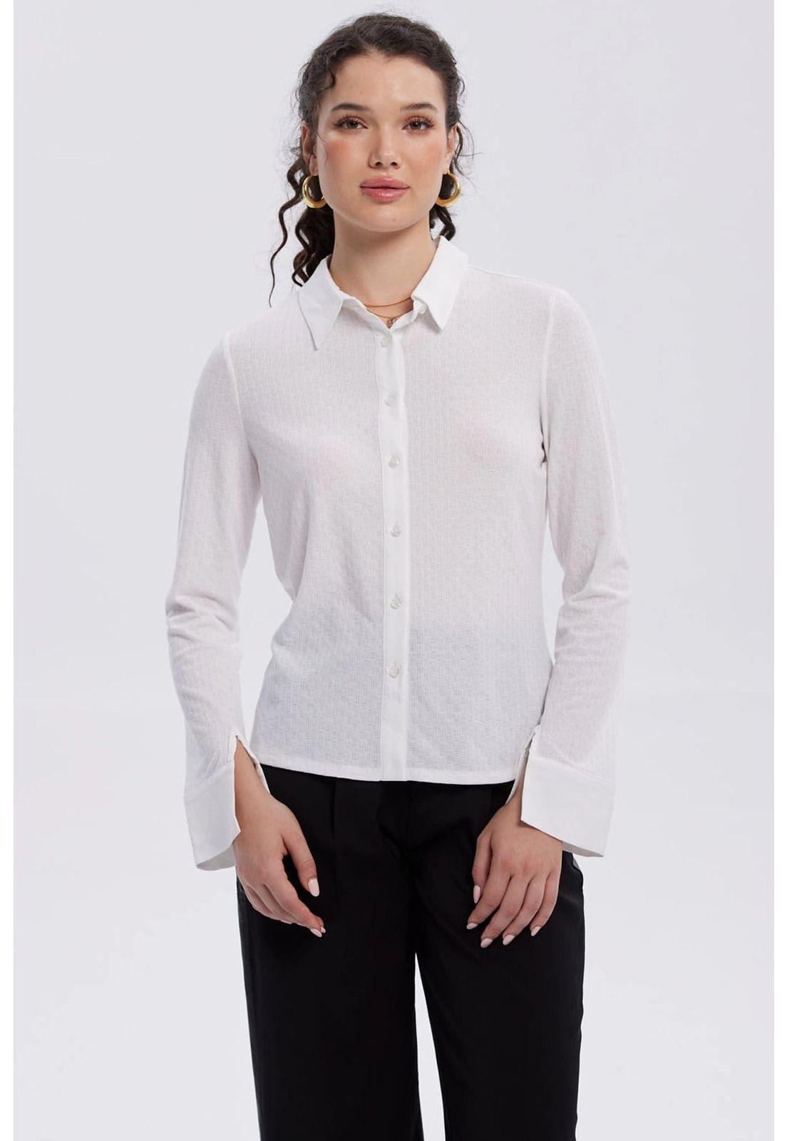 Blusa Mujer Abotonada Con Textura Crudo-0