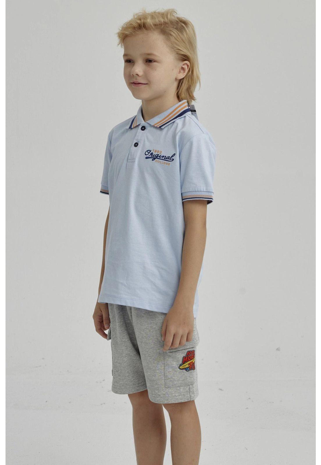Polera Niño Piqué Con Parche Celeste-3