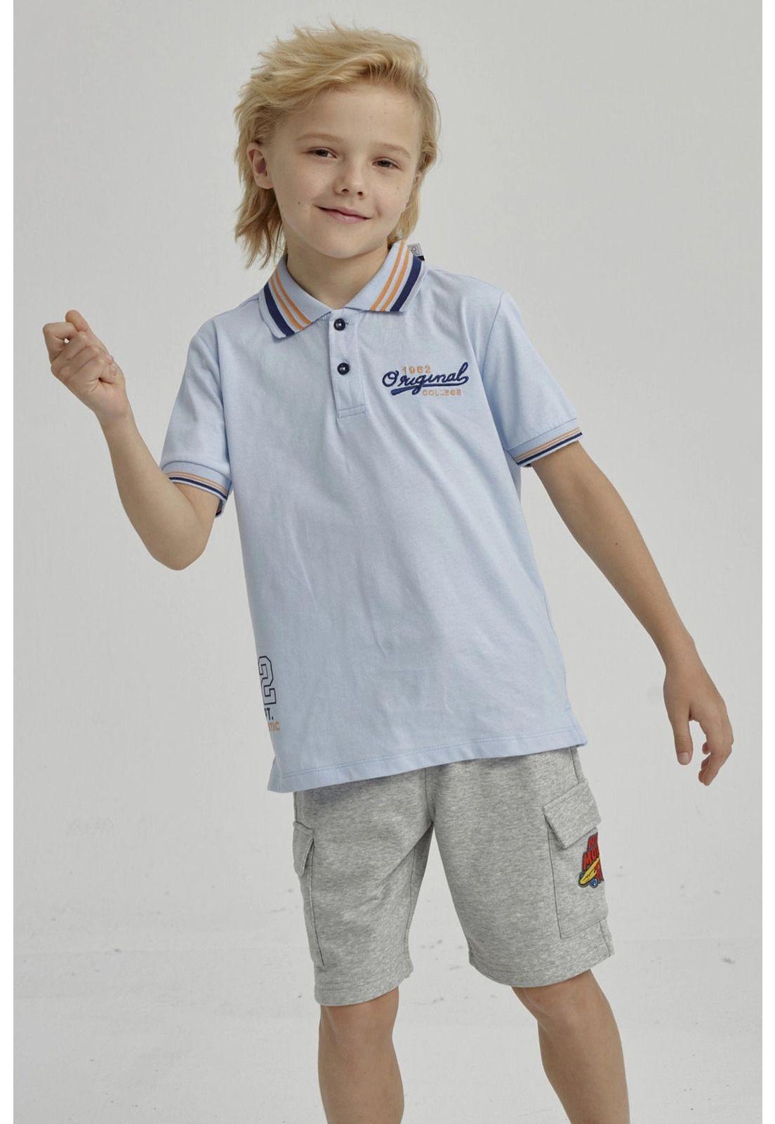 Polera Niño Piqué Con Parche Celeste-4