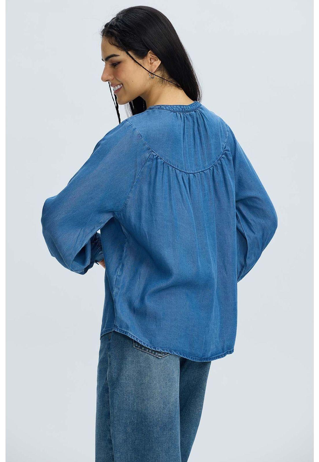 Blusa Mujer Boho Botones Azul-2